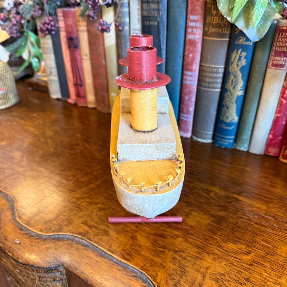 Unique Hand carved Wooden Ship Candle Holder 12.5" Long - Picture 14 of 17